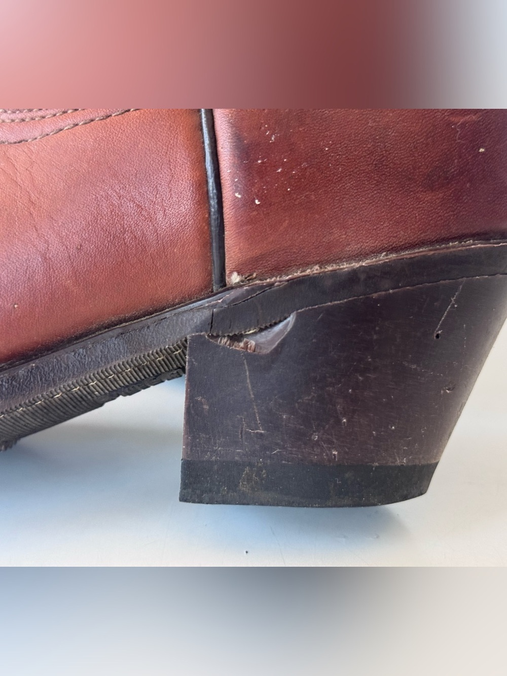 Vintage 70s Acme Western Cowgirl Stitch Brown Leather Heel Tall Boots Size 6.5 - Picture 5 of 10